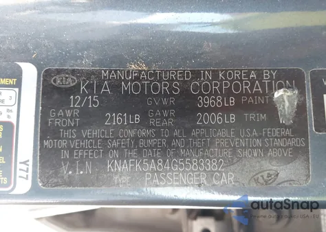 2016 Kia Forte Lx z USA, uszkodzony, nr VIN KNAFK5A84G5583382